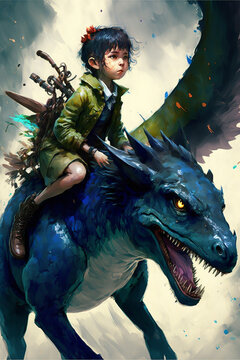 anime child riding dinosaur 
