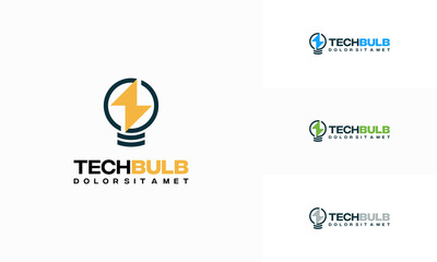 Tech Bulb logo designs concept vector, Bulb and Thunder logo template icon