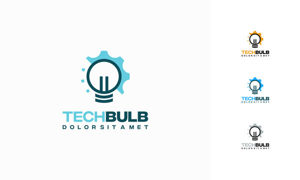 Tech Bulb Logo designs concept vector, Bulb Idea and Gear logo symbol icon