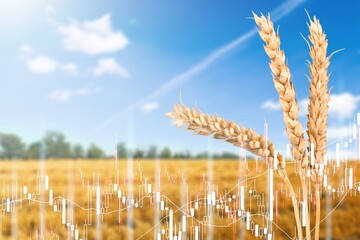 Golden wheat with chart on agricultural field