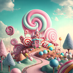 Ai generated candyland kingdom. Created using ai generative. 