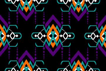 Ikat vector ethnic seamless pattern design. Ikat Aztec fabric carpet ornaments textile decorations wallpaper. Tribal boho native ethnic turkey traditional embroidery vector background 