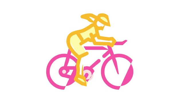 female cyclist color icon animation