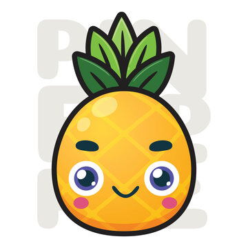 The smiling and cute pineapple. Isolated Vector Illustration