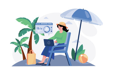 Fototapeta premium Girl Working On Vacation Illustration concept on white background