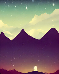 Obraz premium Night Violet Twin Mountains - Retro Vintage Illustration 