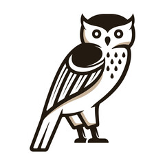 The owl logo is standing with its head looking back