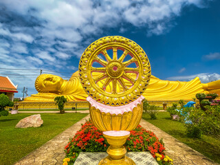 Wat Laem Pho temple with reclining golden Buddha in Songkhla, Thailand