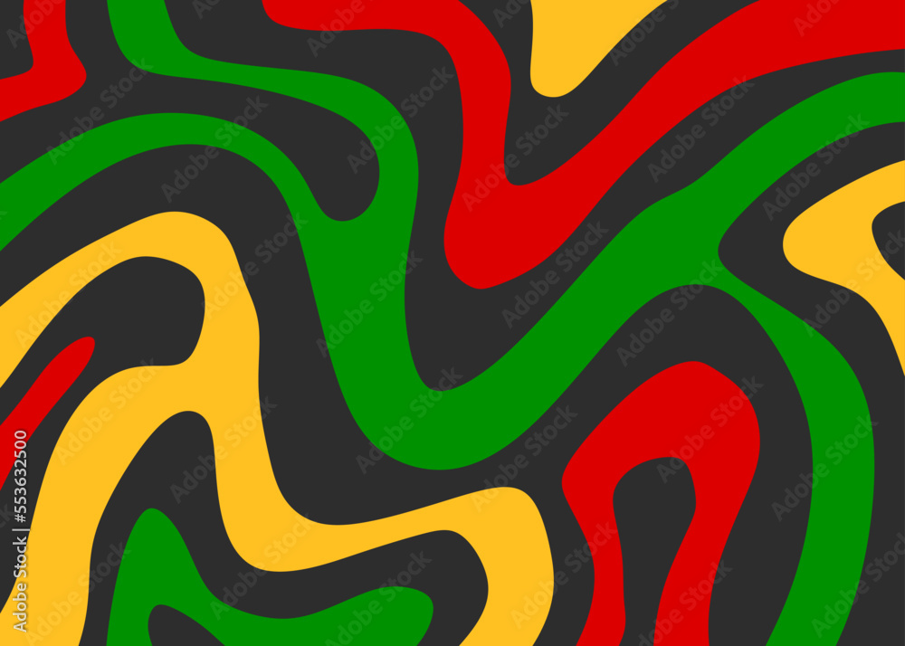Poster abstract background with colorful wavy lines pattern and with jamaican color theme