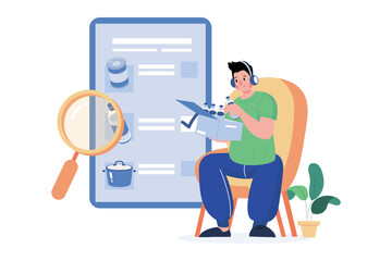 Man Unpacking Post-Delivery With A Magnifying Glass