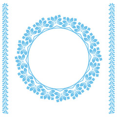 Decorative frame Elegant vector element for design in Eastern style, place for text. Floral blue and white border. Lace illustration for invitations and greeting cards