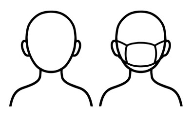 マスクをしている人、外している人、シルエット