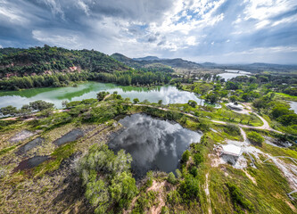 Fototapeta na wymiar Aerial view of Liwong Lake in Songkhla, Thailand