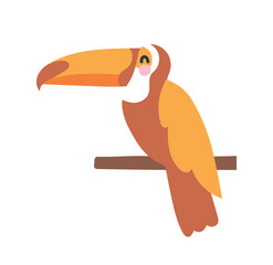 Safari parrot icon. Bird with large beak and bright coloring. Feathered animal, fauna and wild life. Graphic element for printing on fabric. Toy and mascot for kids. Cartoon flat vector illustration
