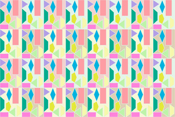 Colorful geometric shapes form a beautiful stripe on pastel background