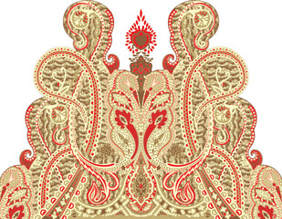Traditional Paisley Border. Ornamental Red Paisley Print for Textile Design
