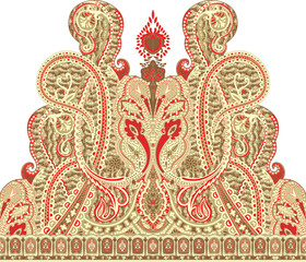 Traditional Paisley Border. Ornamental Red Paisley Print for Textile Design