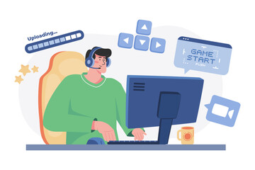 Man Streaming Live Gaming Illustration concept on white background