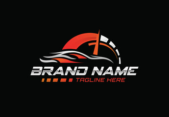 Automotive speed car logo template design. Speedometer and card logo
