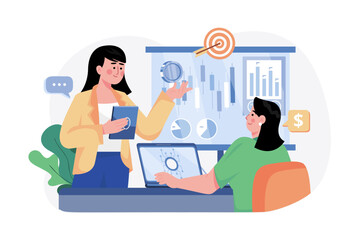 People Doing Crypto Trading Course Illustration concept on white background