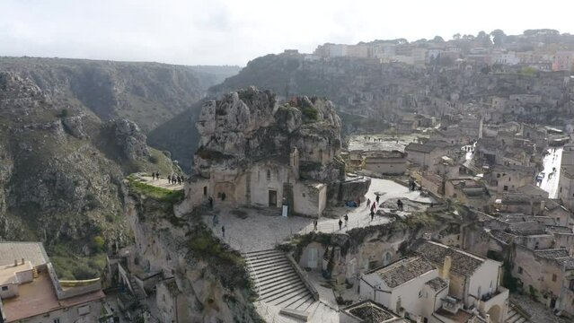 Historic Catholic Church Built into Rocky Hilltop in Matera, Italy