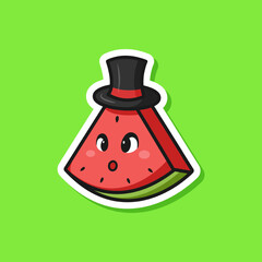 Cute adorable cartoon magic wizard watermelon fruit illustration for sticker icon mascot and logo