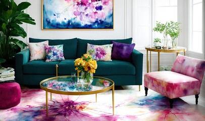 modern living room with flower decorations 