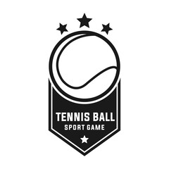 tennis ball vector graphic template. illustration of sport tournament in ribbon label style.