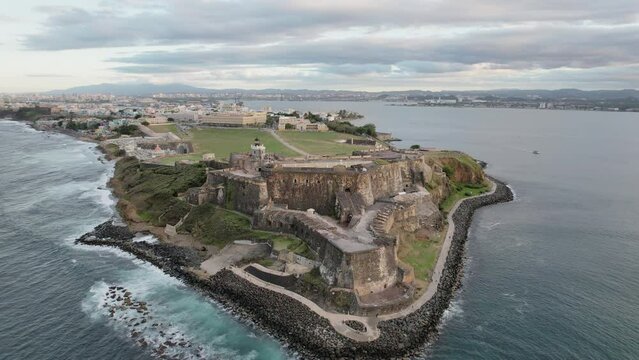 Aerial Panoramic View Of Fort Castle Of El Morro In San Juan, Puerto Rico.
