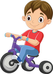 Cute little boy cartoon riding bicycle
