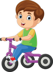 Cute little boy cartoon riding bicycle