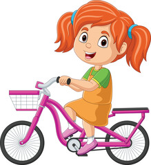 Cute little girl cartoon riding bicycle