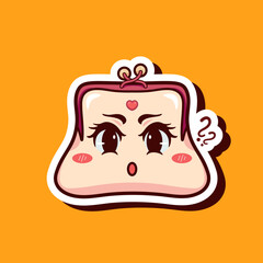 Cute adorable cartoon money saving fashion girl wallet pouch illustration sticker icon mascot logo