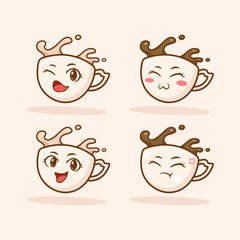 Cute adorable cartoon happy coffee cup illustration for sticker icon mascot and logo emoticon
