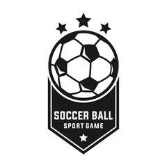 Fototapeta premium soccer badge vector template. football graphic illustration in ribbon label style.