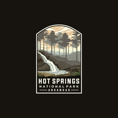 Hot Springs national park vector template. Arkansas landmark illustration in patch emblem style.