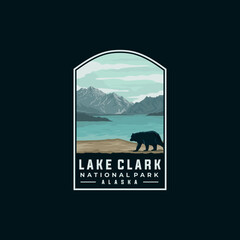 Fototapeta na wymiar Lake Clark national park vector template. Alaska landmark illustration in patch emblem style.
