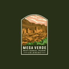 Mesa Verde national park vector template. Colorado landmark illustration in patch emblem style.
