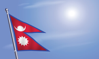 Nepal flag against a blue sky