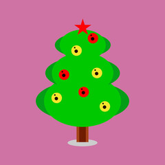 quirky christmas tree vector illustration, with christmas day cash accessories