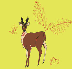 Yellow toile forest deer placement print