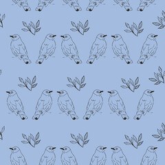 Blue background with black birds seamless repeat