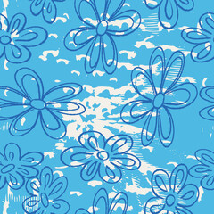 Blue abstract floral seamless background pattern.