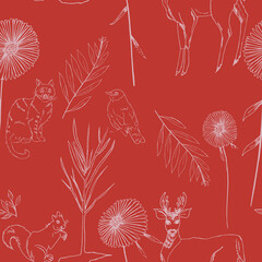 Vector red toile seamless repeat pattern