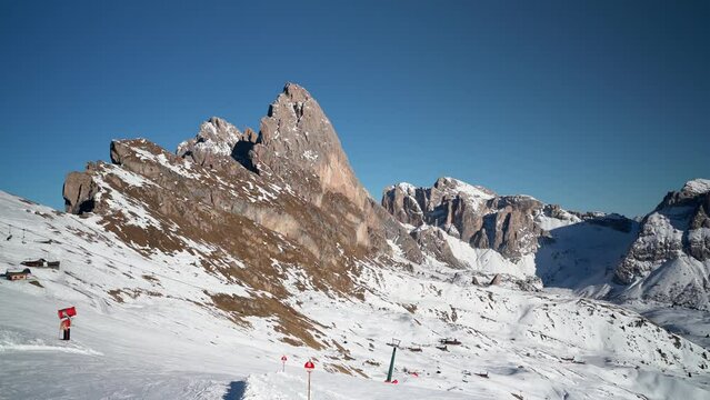 Chairlift above Ski slopes on Seceda in Val Gardena, beautiful landscape scenery