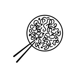 Traditional japanese noodles and chopsticks. Simple doodle illustration. Asian food ink sketch isolated on white