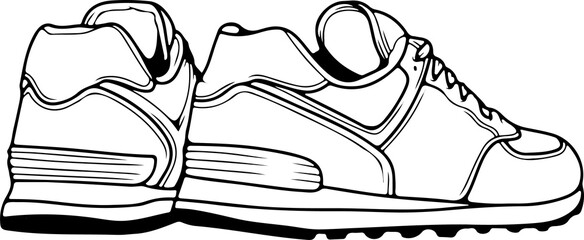 Fashion sneakers. Sneakers shoe .Flat vector illustration. Sneakers line art. Sneakers side view