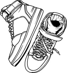 Fashion sneakers. Sneakers shoe .Flat vector illustration. Sneakers line art. Sneakers side view