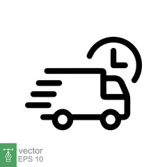 Fast delivery truck icon. Simple outline style. Order, free shipment, express transport, van, speed, quick move. Line symbol vector illustration isolated on white background EPS 10.
