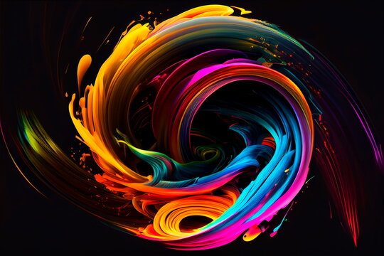 Colorful swirl spiral, vivid vortex, over dark background . Design element for posters and banners.